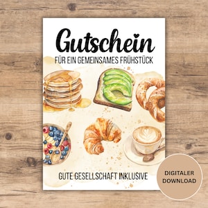 Gutschein Frühstücken gehen zum Ausdrucken, Gutschein zum Geburtstag, Einladung Frühstück, Last Minute Geschenk, Download sofort verfügbar