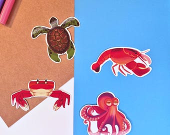 Sea Critters Die Cut Sticker Flakes | Decals | Laptop | Journal | Self Laminated | 100 Microns Thick