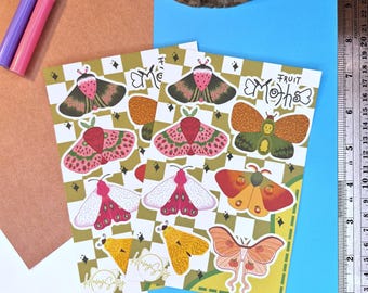 Fruit Moth Sticker Sheet : Journal | Scrapbook | Penpal | Planners | Paper Stickers | Human Made | Fruit Stickers | Bug Stickers