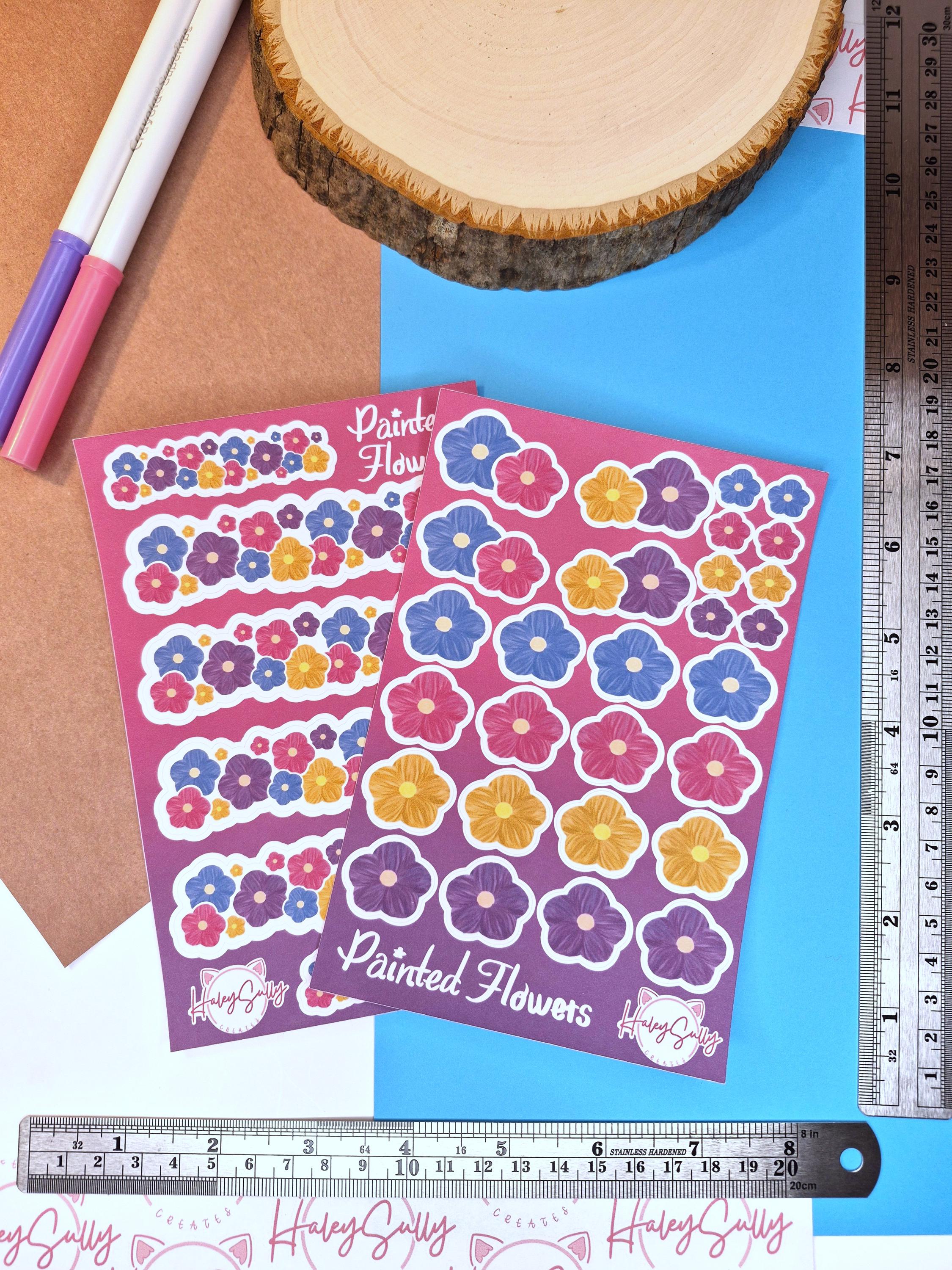 Painted Flowers Sticker Sheet : Journal | Scrapbook | Penpal | Planners | Paper Stickers | Human Made | Flower Stickers