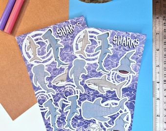 Sharks Sticker Sheet : Journal | Scrapbook | Penpal | Planners | Paper Stickers | Human Made | Ocean Stickers | Art Stickers