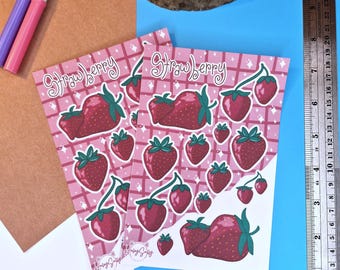Strawberry Sticker Sheet : Journal | Scrapbook | Penpal | Planners | Paper Stickers | Human Made | Food Stickers | Fruit Stickers