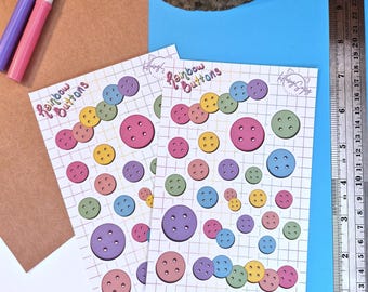Rainbow Buttons Sticker Sheet : Journal | Scrapbook | Penpal | Planners | Paper Stickers | Human Made