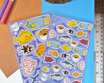 Fish Sticker Sheet : Journal | Scrapbook | Penpal | Planners | Paper Stickers | Human Made | Fun Stickers | Quirky Stickers | Sketchbook