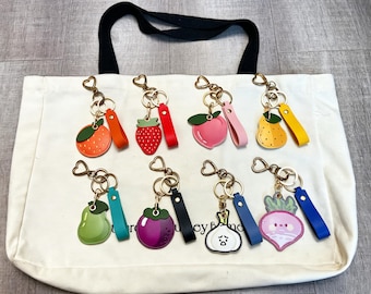 Fruit AirTag Holder Keychain,Cute Veggie Styles PU Leather Bag Charm, Optional Personalized Tag