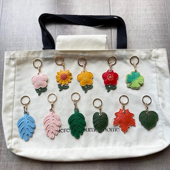 Personalized Leaf AirTag Keychain | Custom Engraved Leather AirTag Holder, Botanical Bag Charm Gift