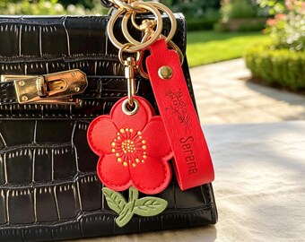 Personalizowane zawieszki do torebek z grawerowanym imieniem, skórzane breloki do kluczy z motywem urodzinowego słonecznika, ekskluzywne spersonalizowane prezenty dla kobiet.