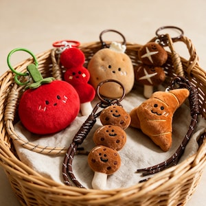 Cute Plush Food Bag Charm, Kawaii Bakery Vegetable Keychain, Soft Stuffed Snack Pendant, Aesthetic Backpack Accessory, Gift for Her