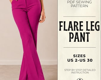 High Waisted Retro Flare Pants Sewing Pattern: Bell Bottom Trousers (Digital PDF Download)