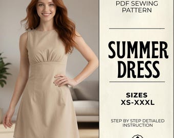 Summer Dress Sewing Pattern PDF: Sleeveless A-Line Mini Dress, Instant Download, Sizes XS–3XL