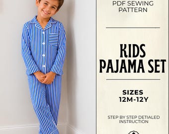 Kids Pajama Sewing Pattern: Classic Button-Up Sleepwear Set (PDF Download)