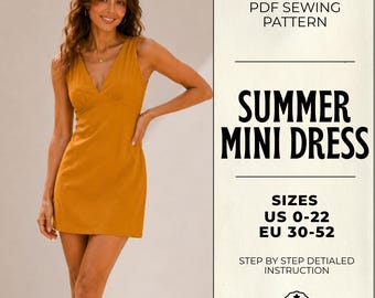 V-Neck Bias Cut Mini Dress Sewing Pattern: Summer Linen Style (PDF Download)