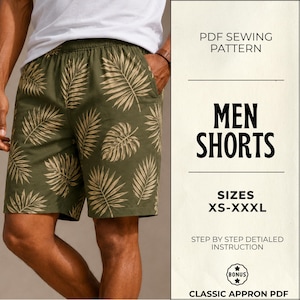Men's Elastic Waist Shorts Sewing Pattern PDF | Beginner Lounge Shorts (XS-XXXL)