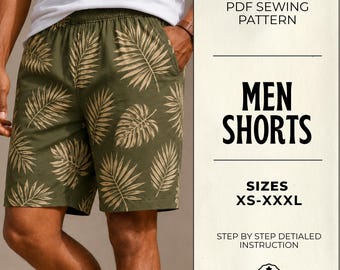 Men's Elastic Waist Shorts Sewing Pattern PDF | Beginner Lounge Shorts (XS-XXXL)