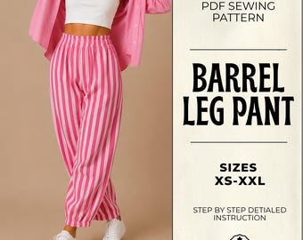 Barrel Leg Pant Sewing Pattern: Elastic Waist Trousers PDF - Digital Download Sizes XS-XXL