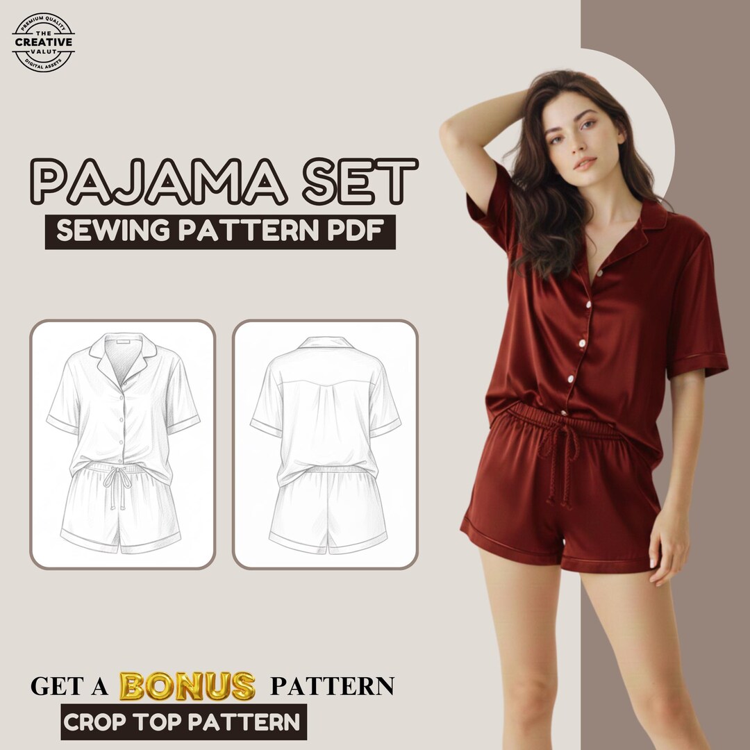 Pajama Pattern PDF for Women | Easy Shorts & Top Pajama Set ...