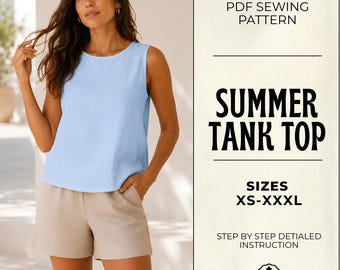 Summer Tank Top Sewing Pattern: Beginner Sleeveless Blouse PDF (XS-XXXL) Bonus Apron