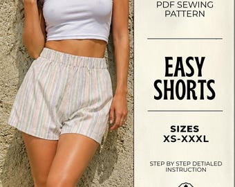 Easy High Waist Lounge Shorts Sewing Pattern | Elastic Waist Pull-On Style (PDF Download)