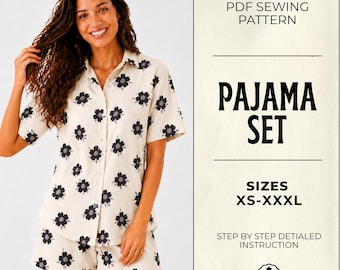Pajama Set Sewing Pattern: Button-Up Shirt & Shorts Loungewear (PDF Download)