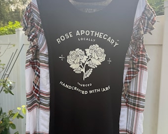 Upcycled Schitt's Creek Shirt with plaid ruffle sleeves