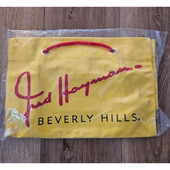 Fred Hayman Beverly Hills Yellow Canvas Tote Bag Red Rope Handle NIP Vintage