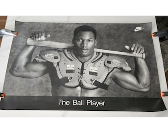 Nike Bo Jackson The Ball Player Poster Vintage Black White Good 80s 90s Rare