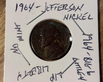 1964年 ジェファーソンニッケル ミントマークなし アメリカ合衆国
