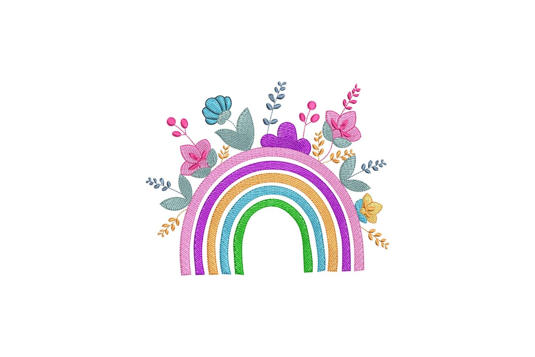 Floral Rainbow Machine Embroidery Design, 5 Sizes (instant Download) - Etsy