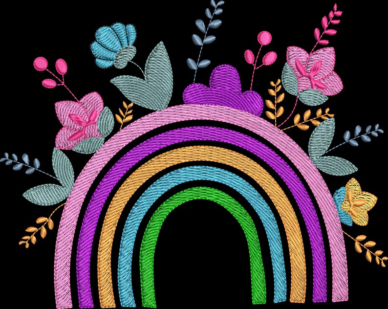 Floral Rainbow Machine Embroidery Design, 5 Sizes (instant Download) - Etsy