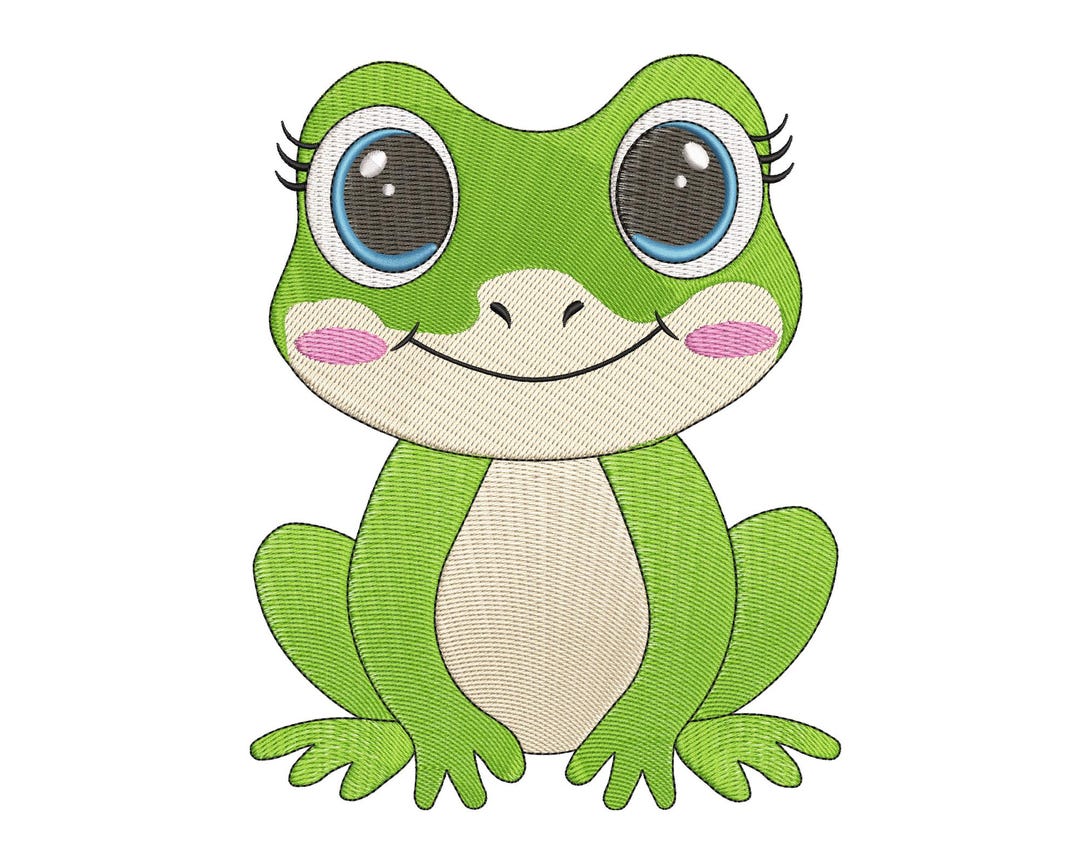 Green Frog Machine Embroidery Design, Kawaii Animal Fill Stitch Pattern ...
