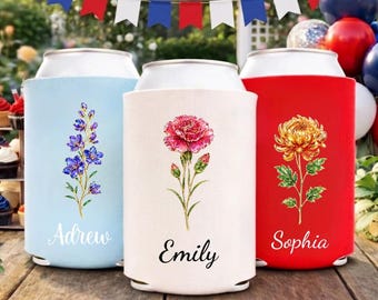 Gepersonaliseerde naam blikje koelhoes, aangepaste bloemencadeau voor beste vriend, zus, verjaardagscadeau voor vrouwen, cadeau-idee BFF