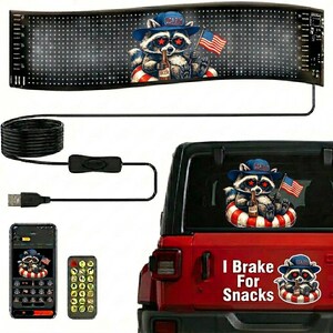 Funny Raccoon 4th of July, USA 250 Independence Day, Programmable LED Display, App Controlled Car Window Sign, Home Decor