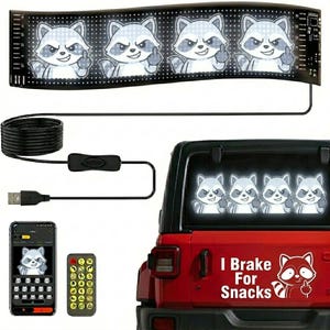 Custom Raccoon led Car Sign, Custom LED Car Sign RGB Matrix Panel, Programmable LED Display, App Controlled Car Window Sign, Home Decor