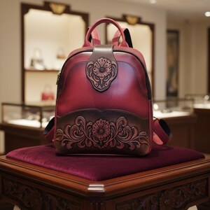 Embossed Leather Backpack Women - Etsy