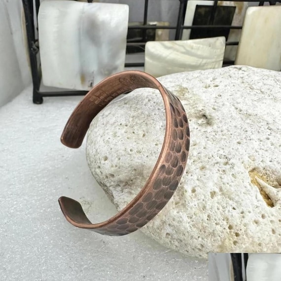 Hammered Copper Cuff Bracelet Handmade Boho Wellness Jewelry Inspired by Traditional Pain Relief