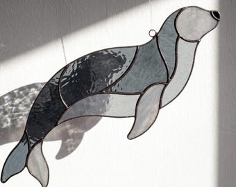 Seal Stained Glass Pattern SVG | Marine Animal Suncatcher Template | Cricut PDF PNG Glass Design