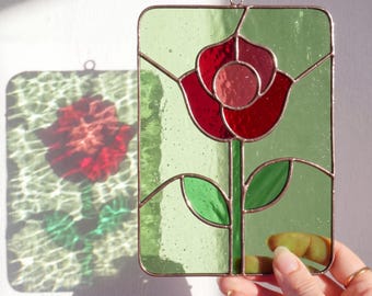 Rose Stained Glass Pattern SVG | Floral Suncatcher Template | Cricut PDF PNG Glass Art Design
