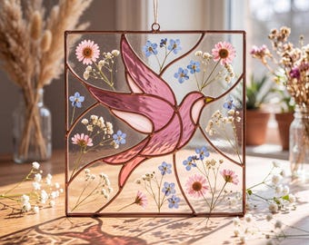 Stained Glass Hummingbird Pattern | Abstract Bird Suncatcher | PDF PNG SVG | Modern Glass Template | Download