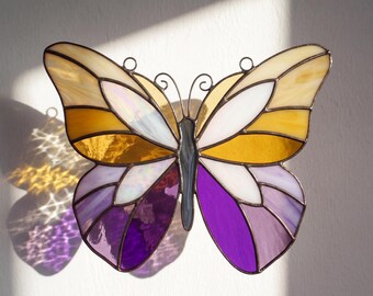 Butterfly Stained Glass Pattern SVG | Colorful Suncatcher Template | Cricut PDF PNG Glass Art Design