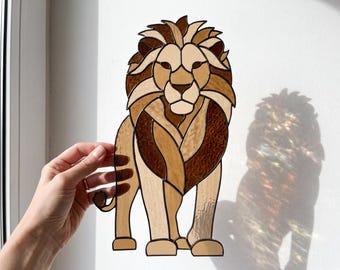 Lion Stained Glass Pattern, Lion Suncatcher Template, Wildlife Window Panel, PDF PNG SVG, Digital Download