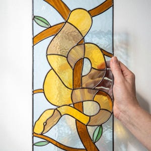 Snake Stained Glass Pattern, Yellow Python Window Panel, Reptile Suncatcher Template, PDF PNG SVG, Digital Download