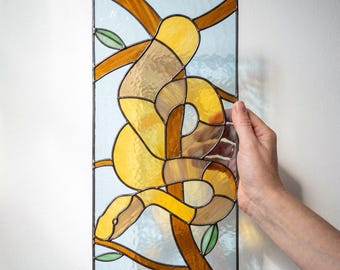Snake Stained Glass Pattern, Yellow Python Window Panel, Reptile Suncatcher Template, PDF PNG SVG, Digital Download
