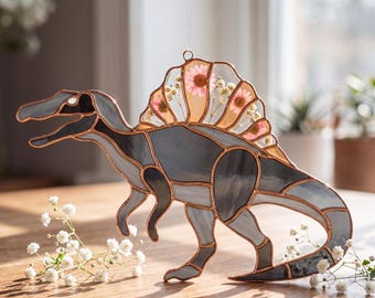 Stained Glass Spinosaurus Pattern | Dinosaur Glass Template | PDF PNG SVG | Prehistoric Suncatcher | Download