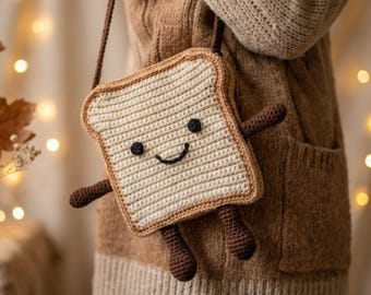 Crochet Toast Bag Pattern | Kawaii Crossbody Purse, Happy Face (PDF Download)