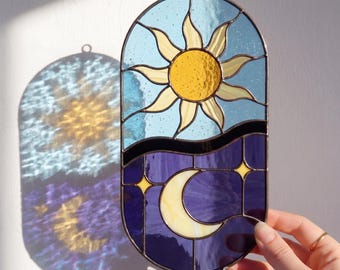 Sun Moon Stained Glass Pattern | Celestial Suncatcher Template (PDF, SVG, PNG)
