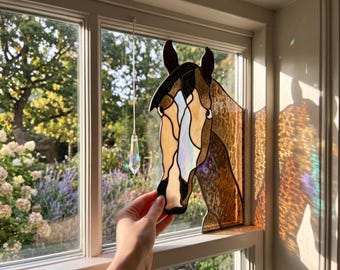 Horse Stained Glass Pattern, Horse Head Window Panel, Equestrian Suncatcher Template, PDF PNG SVG, Digital Download