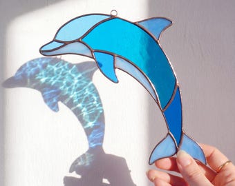 Dolphin Stained Glass Pattern SVG | Ocean Suncatcher Template | Cricut PDF PNG Glass Design