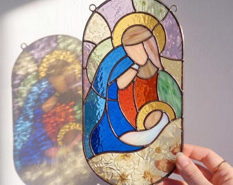 Holy Family Stained Glass Pattern | Nativity Window Panel Template (PDF + SVG + PNG)
