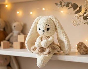 Crochet Bunny Pattern PDF | Long Ear Plush Amigurumi Doll with Skirt (Digital Download)