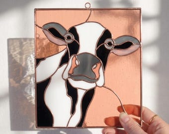 Cow Stained Glass Pattern, Holstein Cow Window Panel, Farm Animal Suncatcher Template, PDF PNG SVG, Digital Download